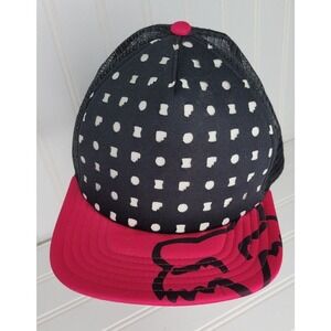Fox Racing Snapback Hat Pink Black Trucker Cap Bold Graphic Adjustable Polka Dot